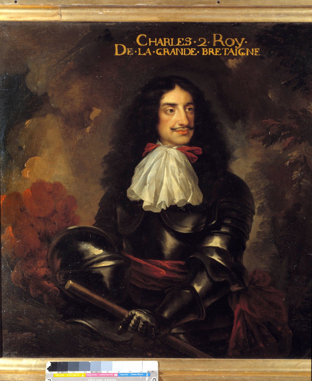 查理二世(1630-1685)英国国王肖像 17世纪法国画派的绘画。直径1,11 x 1,25米 作者 法语学校
