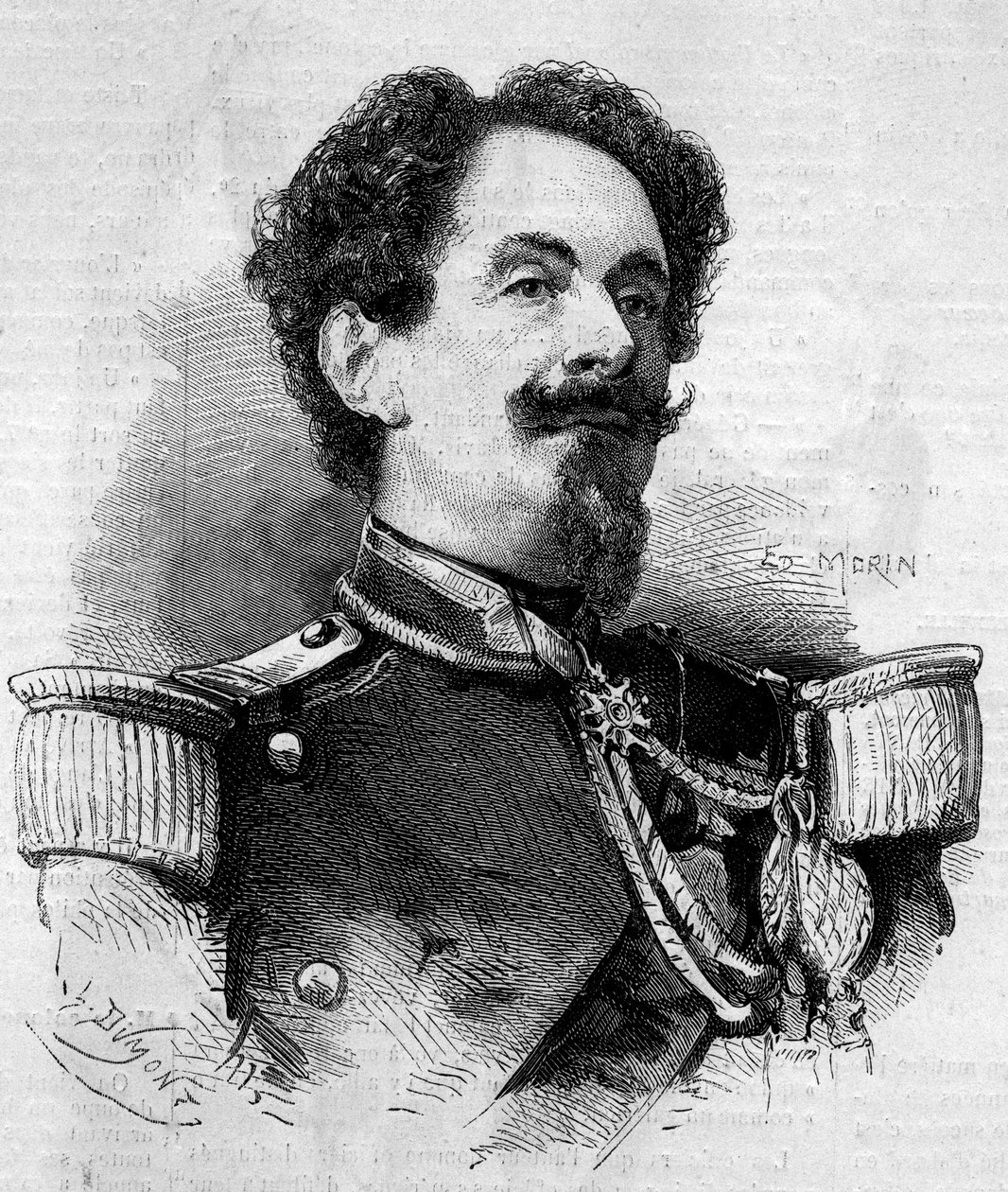瓜德罗普岛总督查尔斯-维克多-弗雷博（弗雷博将军）（1813-1888）的肖像。1860年2月11日《世界画报》第148期上的版画。 作者 法语学校