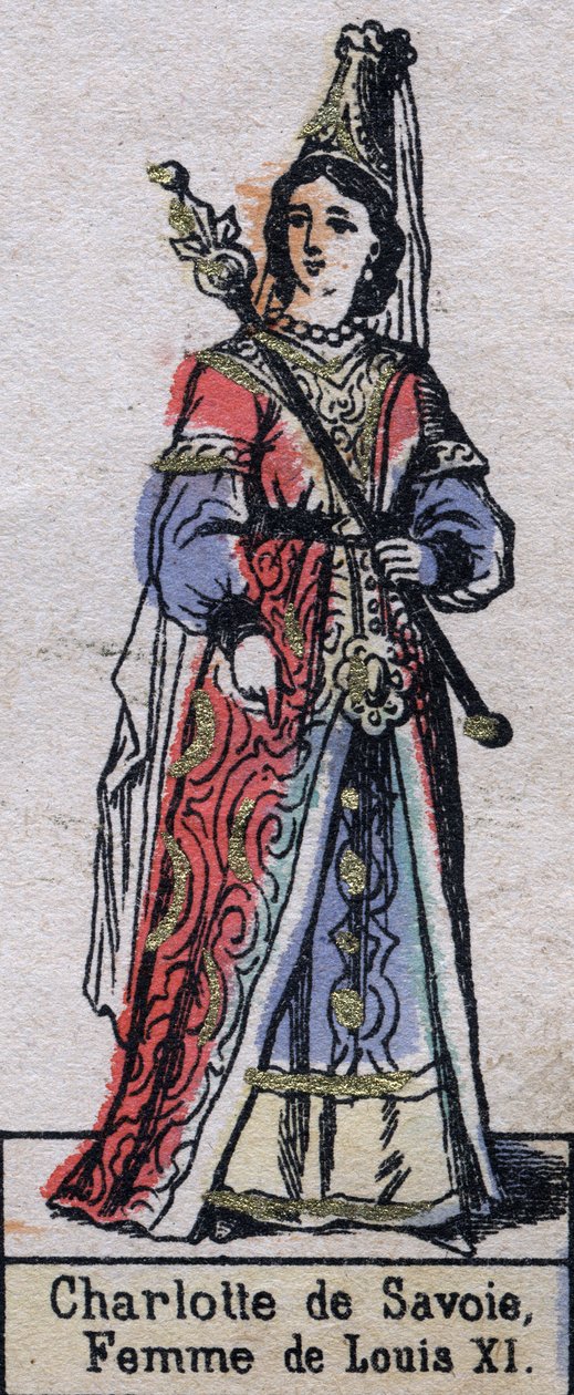 Portrait of Charlotte de Savoie (1440-1483), wife of Louis XI of France. (Capetian dynasty). Illustration late 19th century. 作者 法语学校