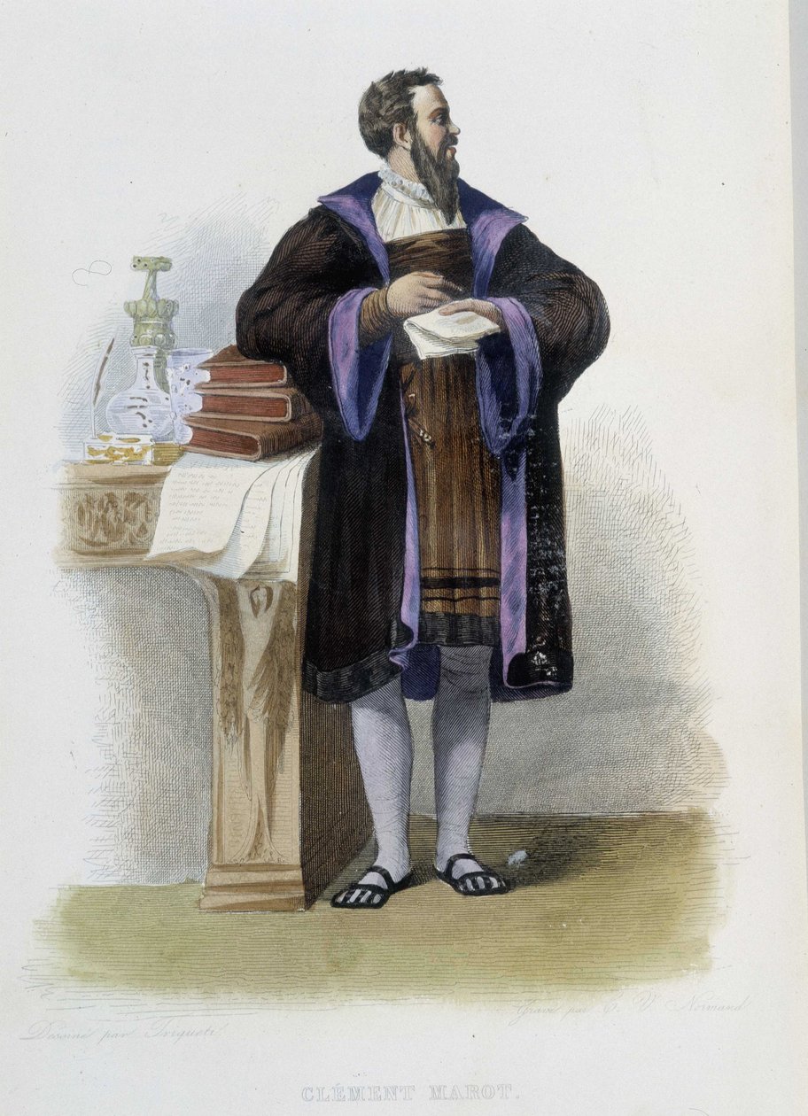 法国诗人 Clement des Marets dit Marot 的肖像（1496-1544） - 在“Le Plutarque francais”中，Ed. Mennechet 作者 法语学校