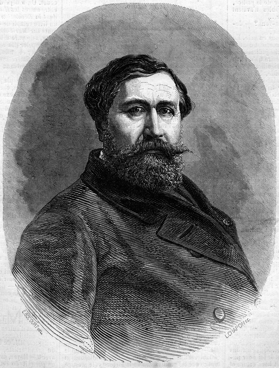 阿尔弗雷德-埃米利安-德-纽瓦克伯爵（1811-1892）的肖像，法国雕塑家和高级官员。1861年5月4日《世界画报》第212期上的版画。 作者 法语学校