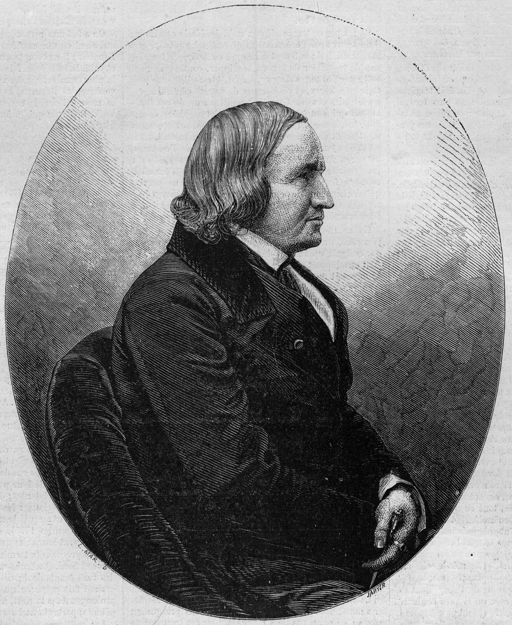 阿尔弗雷德-德-维尼伯爵（1797-1863）的画像，法国作家和诗人。1857年12月19日《世界画报》第36期上的版画。 作者 法语学校