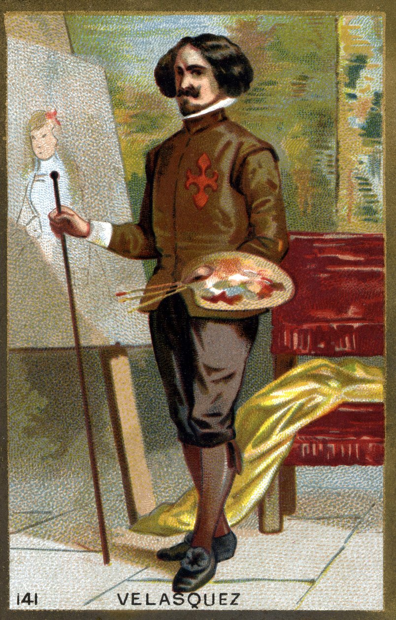 迭戈-罗德里格斯-德-席尔瓦-贝拉斯克斯（Diego Rodriguez de Silva y Velazquez dit Diego Velasquez，1599-1660）的画像。19世纪末的彩色石版画。 作者 法语学校