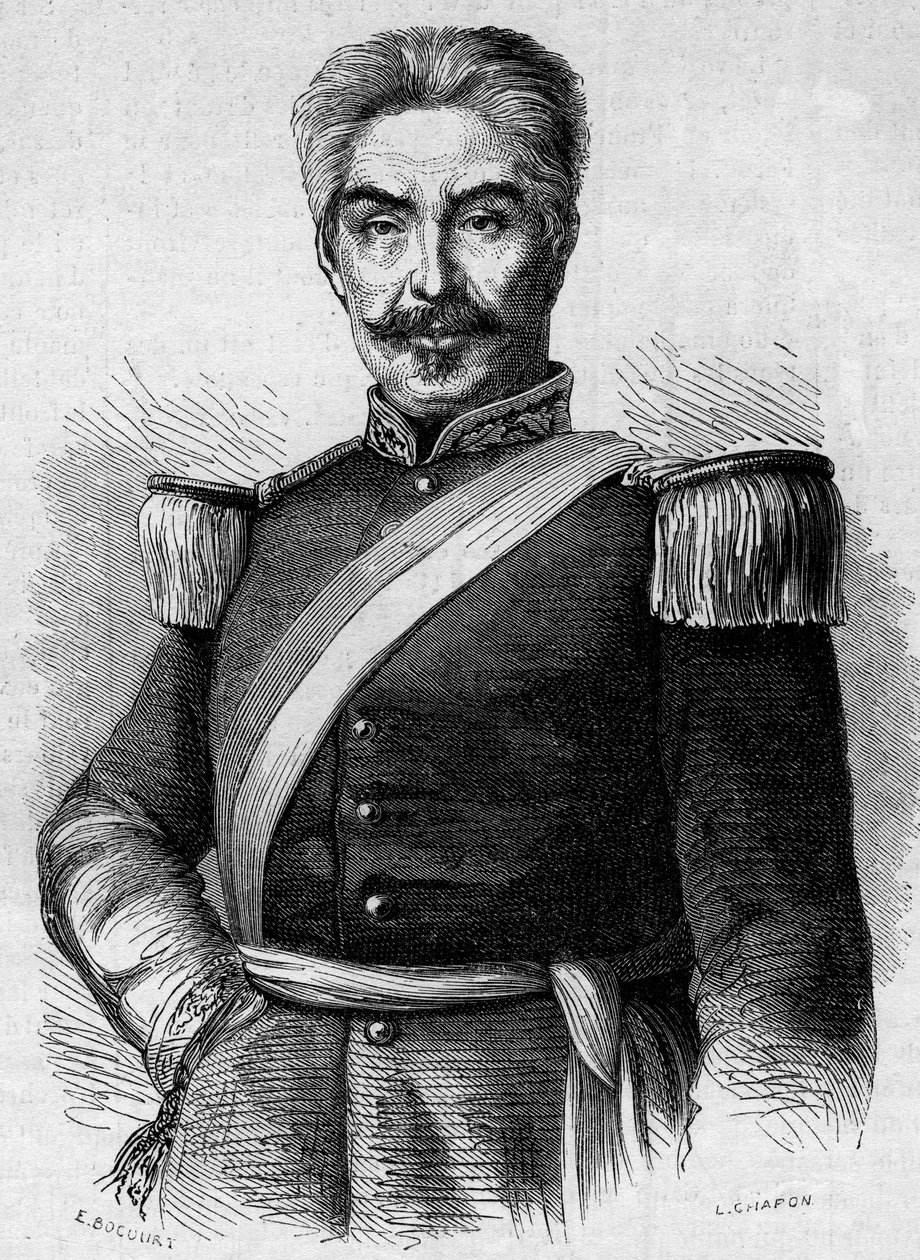 秘鲁总统唐-米格尔-圣罗曼（1803-1863）的画像。1863年5月30日《世界画报》第320期上的版画。 作者 法语学校