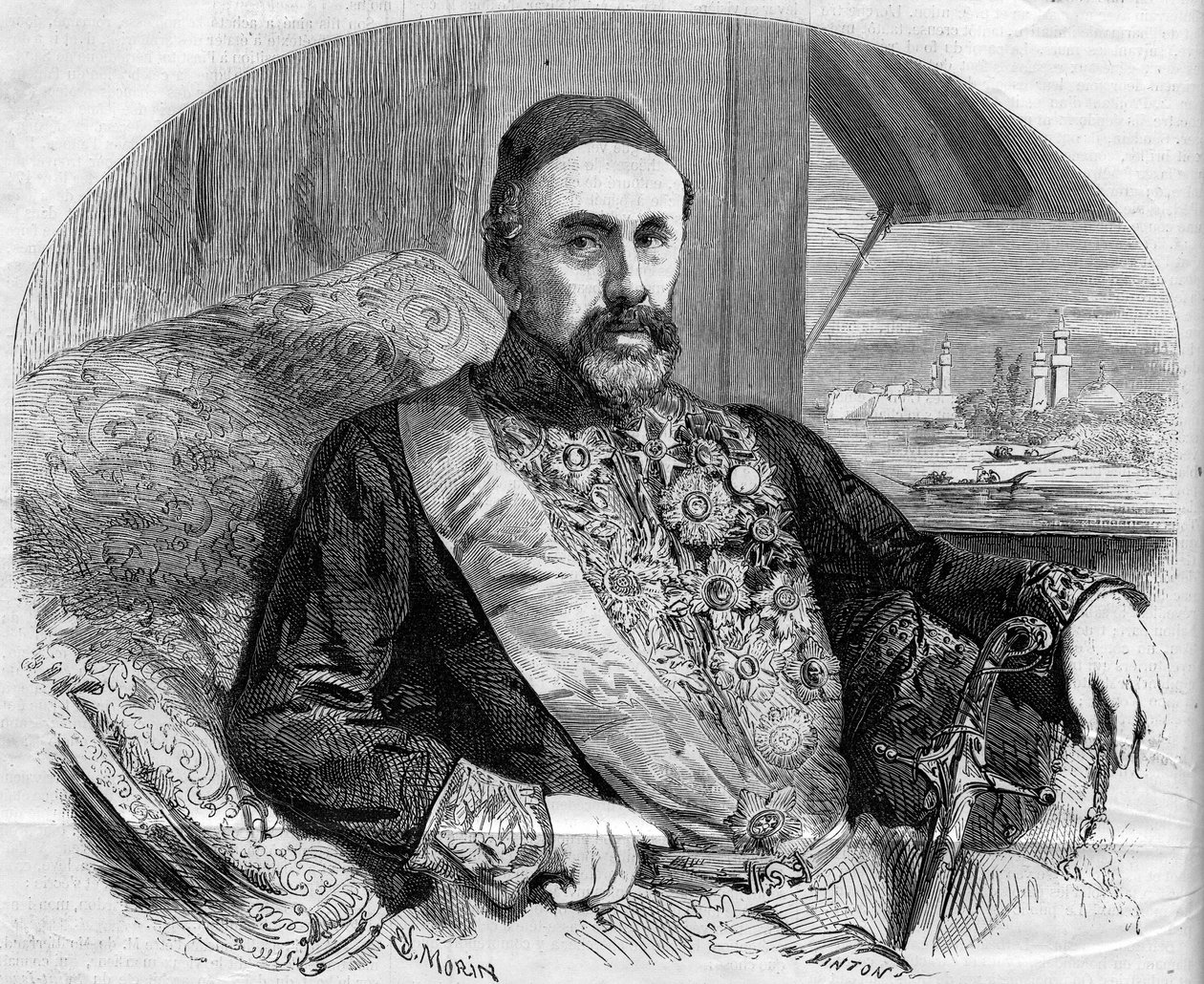福阿德（Fuad）帕夏（1815-1869）的画像，土耳其政治家和大使。莫兰在7月10日《图解世界》第65期上的版画。 作者 法语学校