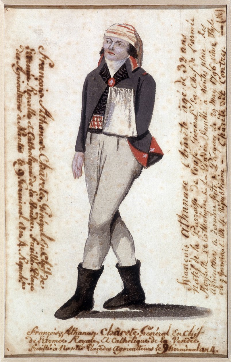 来自Charette de la Contrie（1763-1796）的弗朗索瓦-阿塔纳斯（Francois-Athanase）肖像，手臂戴着围巾，旺地的保皇党领袖 - 南特Dobree博物馆 作者 法语学校