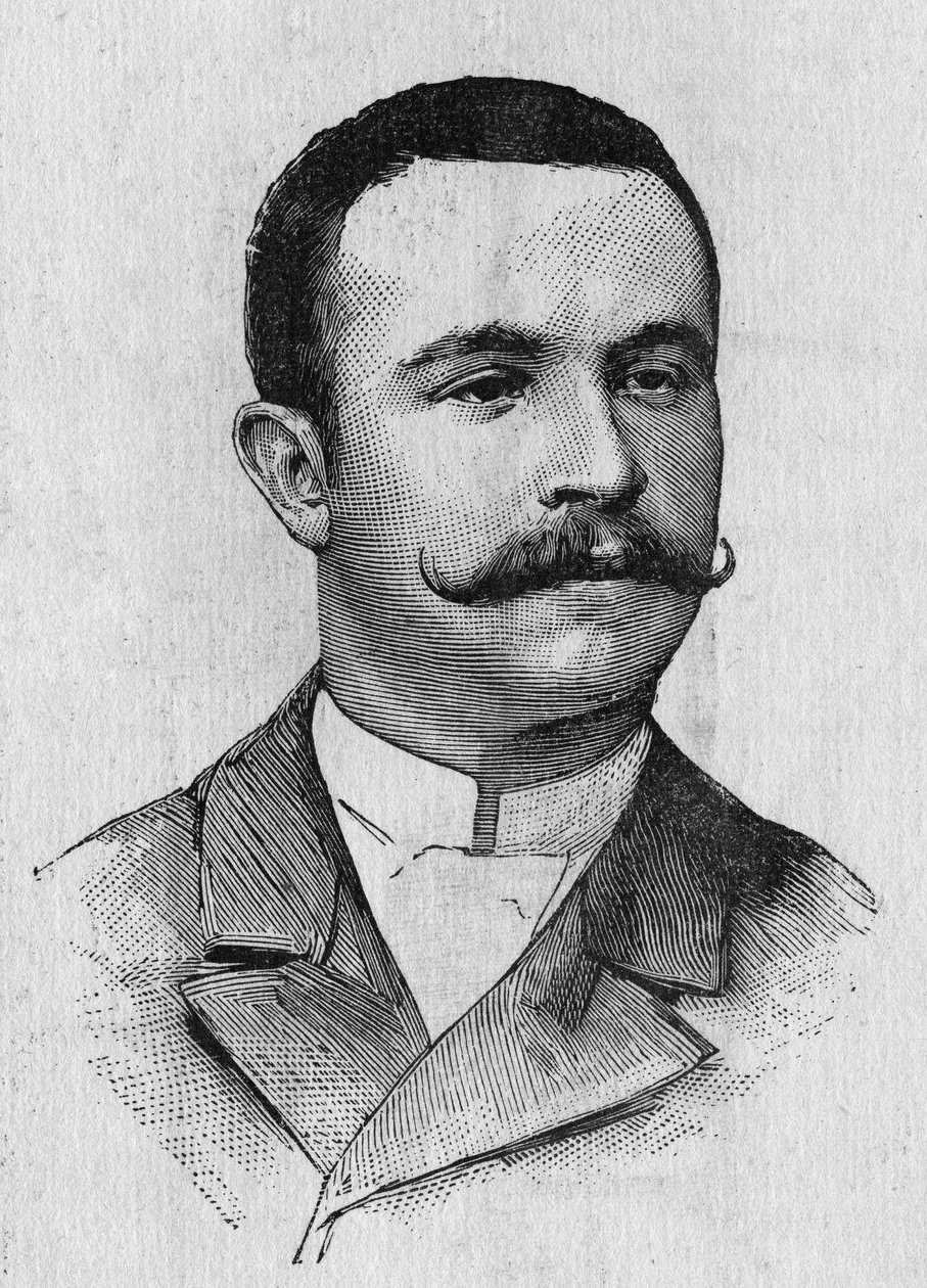 法国飞行员Francois Lhoste (1859-1887)的肖像--载于《科学专辑；杰出的学者；伟大的破坏》1896年。 作者 法语学校