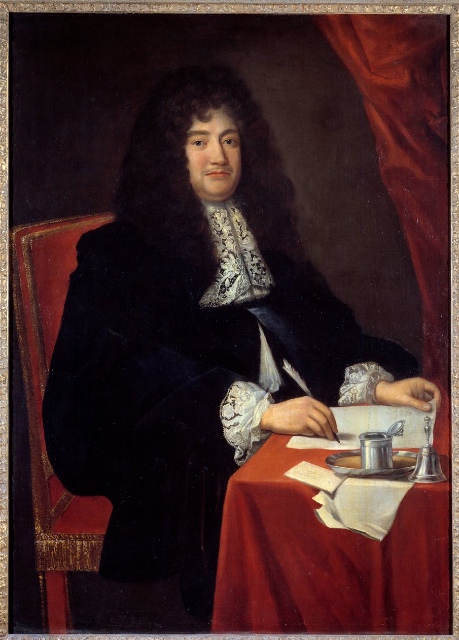 弗朗索瓦·米歇尔·勒泰利埃 (Francois Michel Le Tellier) 的肖像，卢瓦侯爵 (1639 - 1691)，法国政治家。 17 世纪的匿名绘画。 凡尔赛博物馆。 作者 法语学校