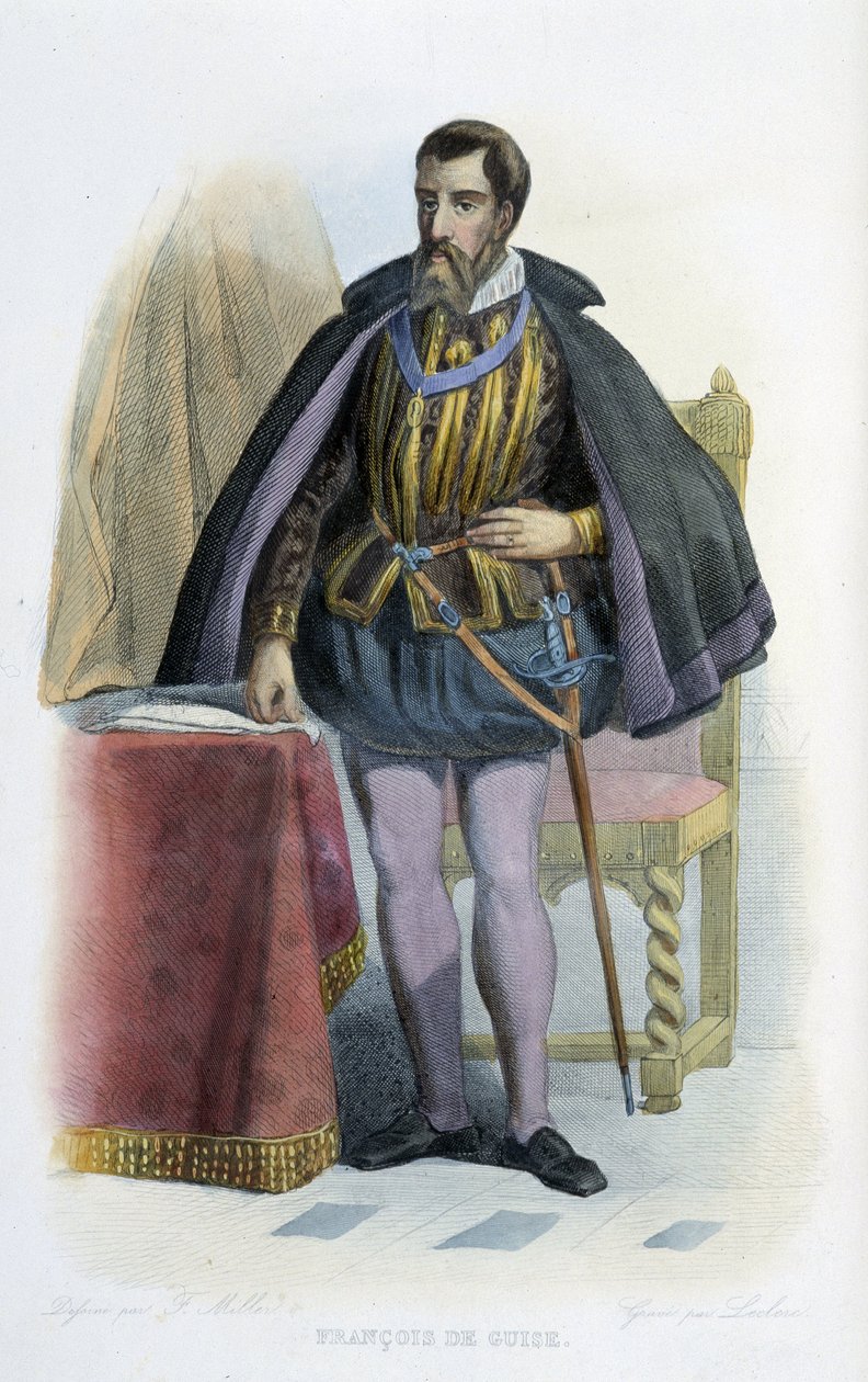弗朗索瓦·德·吉斯 (Francois de Guise) 的肖像，法国中将 (1519-1563)。 - 在“”法国普鲁塔克“” 作者 法语学校