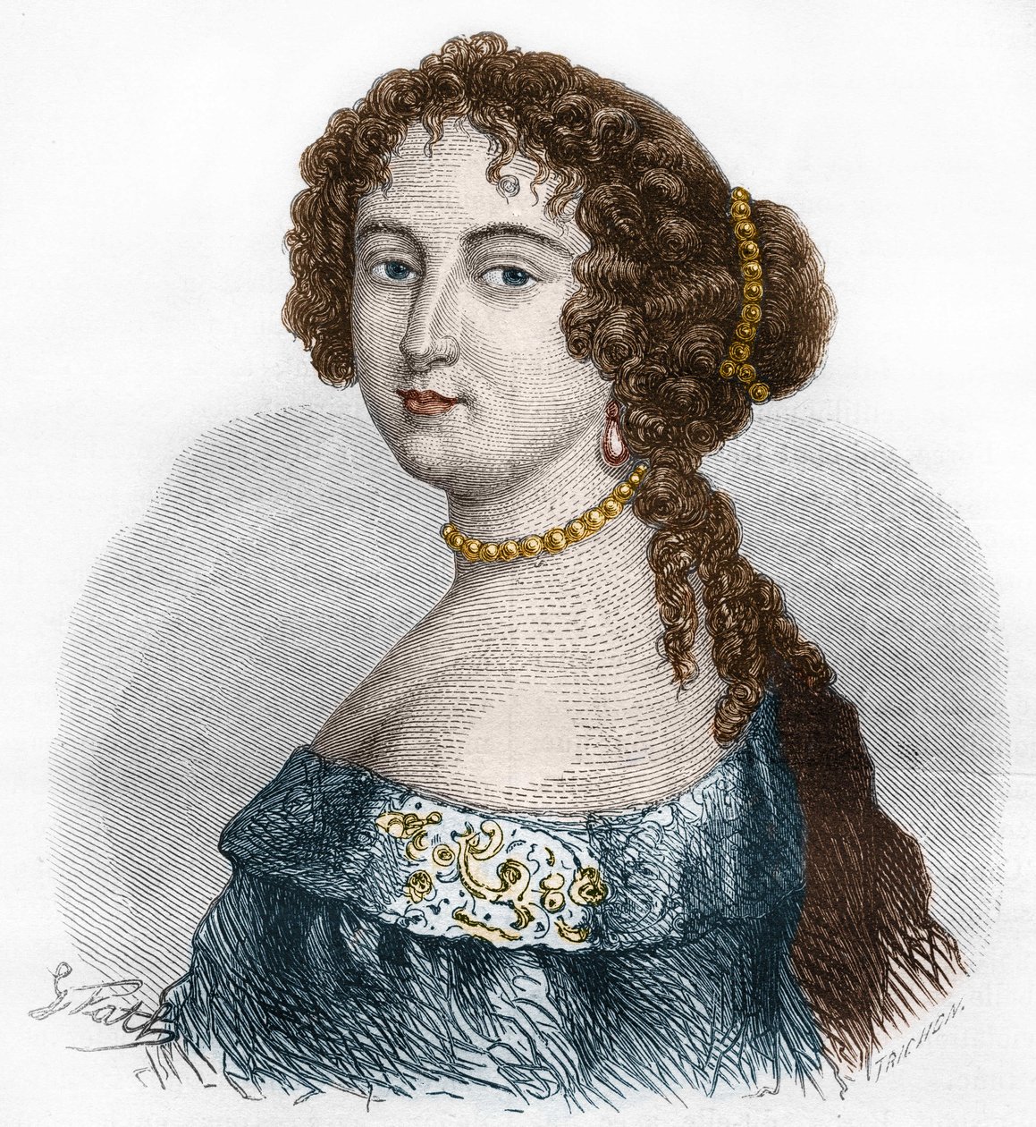 弗朗索瓦丝-雅典娜（Francoise-Athenais）的肖像，作者是罗什库瓦-莫特马尔，孟德斯潘侯爵夫人（或孟德斯潘夫人）（1640-1707）。1879年的版画。 作者 法语学校