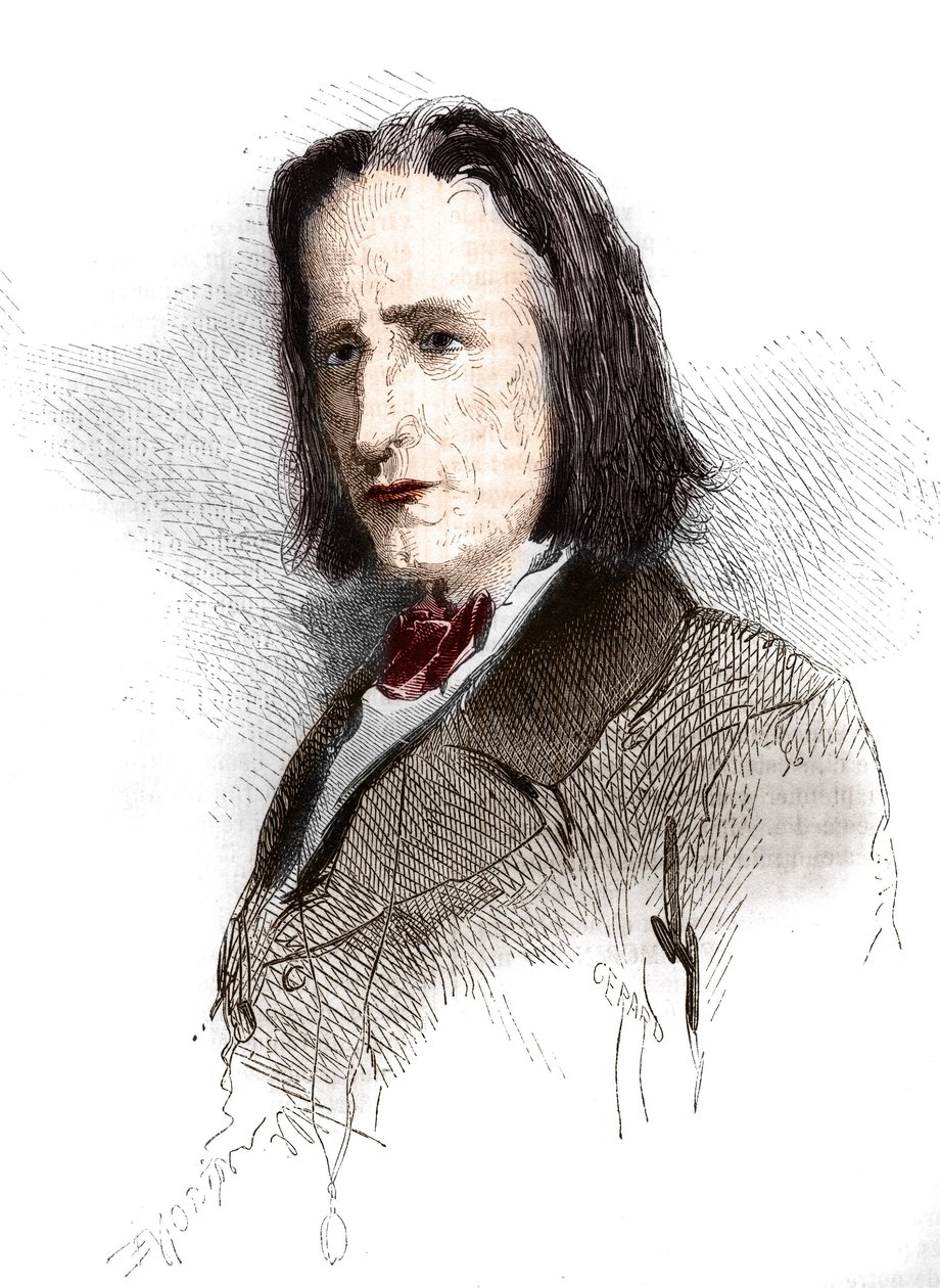 Portrait of Franz Liszt (Listz) (1811-1886), Hungarian composer and pianist. Engraving from 1865-1866. 作者 法语学校