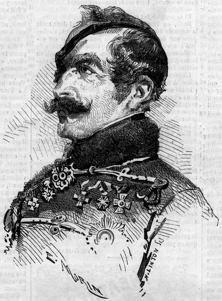 弗朗茨-冯-施利克（1789-1862）的肖像，1859年起义期间在意大利的奥地利军队的指挥官，陆军元帅。6月25日《世界画报》第115期上的版画。 作者 法语学校