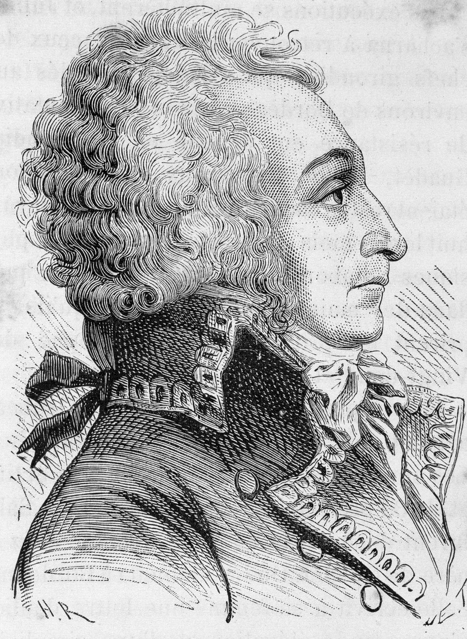 Alexandre Viscount de Beauharnais将军（1760-1794）的肖像，他被指控在1793年对美因茨进行了糟糕的防守，他被送上了断头台--载于亨利-马丁的《法国历史》。 作者 法语学校