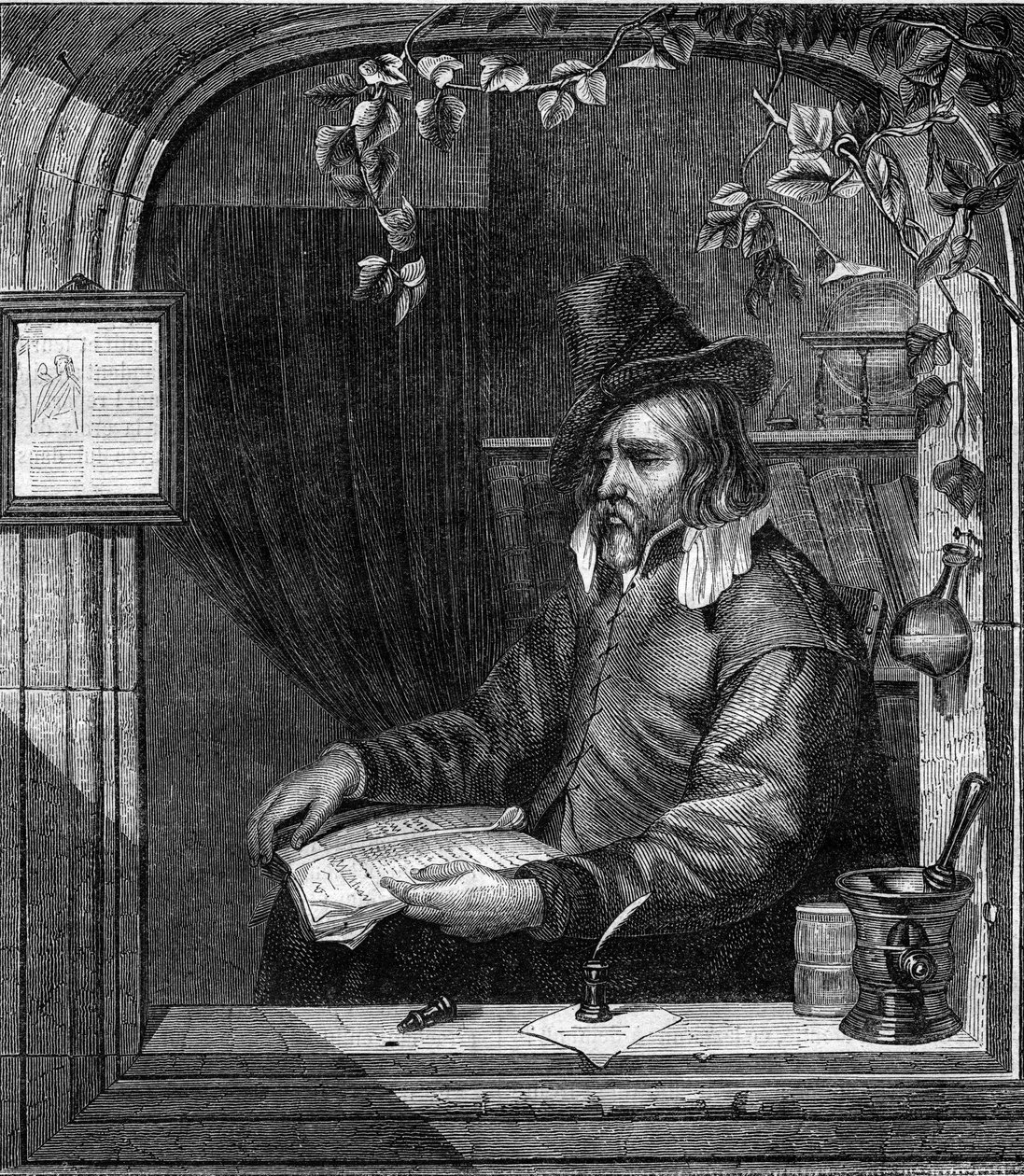 朱利奥-吉诺伊诺（Genovino）的肖像，他与托马索-阿涅罗（Tommaso Aniello，dit Masaniello，1622-1647）一起参加了1647年在那不勒斯举行的反对西班牙人的起义。1852年的雕版画。 作者 法语学校