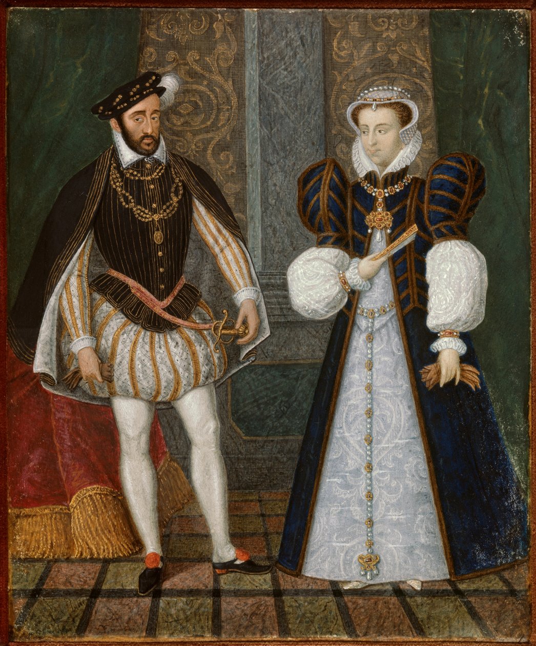 法国国王和王后亨利二世 (1519 - 1559) 和凯瑟琳·德·美第奇 (Caterina de Medici) (1519 - 1589) 的肖像。 无名法国画 作者 法语学校