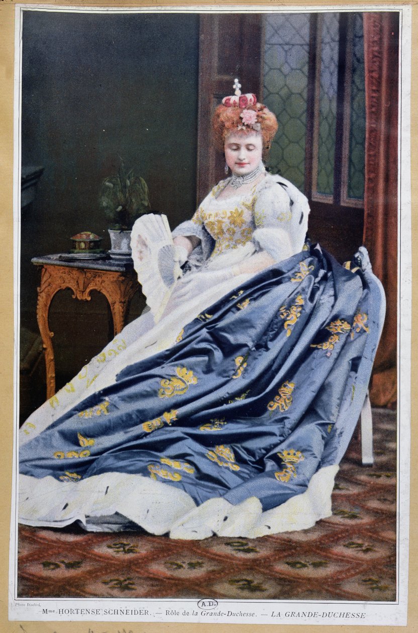 Hortense Schneider（1833-1920）的肖像，由Jacques Offenbach（1819-90）担任大公爵夫人在La Grande Duchesse de Gerolstein的角色c.1867 作者 法语学校