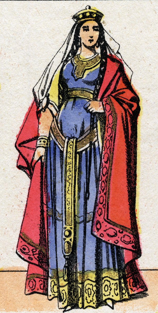 英贡德（Ingundis）（6世纪）的肖像，法国人的女王，国王克洛泰尔一世的妻子，19世纪末的埃皮纳尔成像。私人收藏。 作者 法语学校