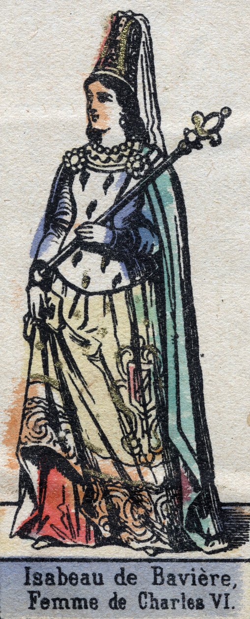 法国查理六世的妻子伊莎贝尔（Isabelle，Elisabeth）-德-巴维埃（1371-1435）的画像。(卡佩王朝)。19世纪末的插图。 作者 法语学校
