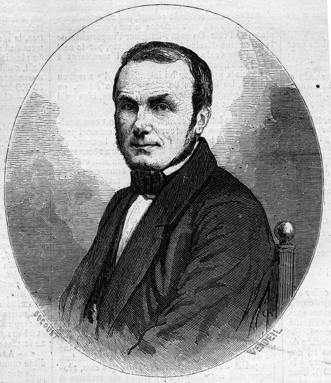 Isidore Geoffroy Saint Hilaire 的肖像 Saint Hilaire (1805-1861)，法国动物学家，Etienne Geoffroy Saint-Hilaire 的儿子。 11 月 23 日第 241 号“Le Monde Illustré”中的雕刻 作者 法语学校