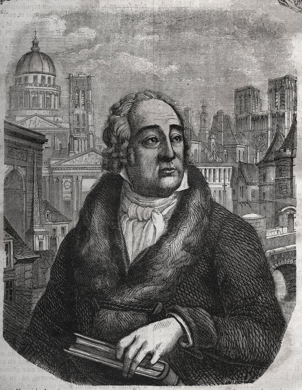 雅克·安托万·杜拉雷 (Jacques Antoine) (1755-1835) 的肖像，法国考古学家和历史学家 - 雅克·安托万·杜拉雷 (Jacques Antoine Dulaure) 的“巴黎的物质、公民和道德历史：从第一个历史时代到今天”的版画。 1853年 作者 法语学校