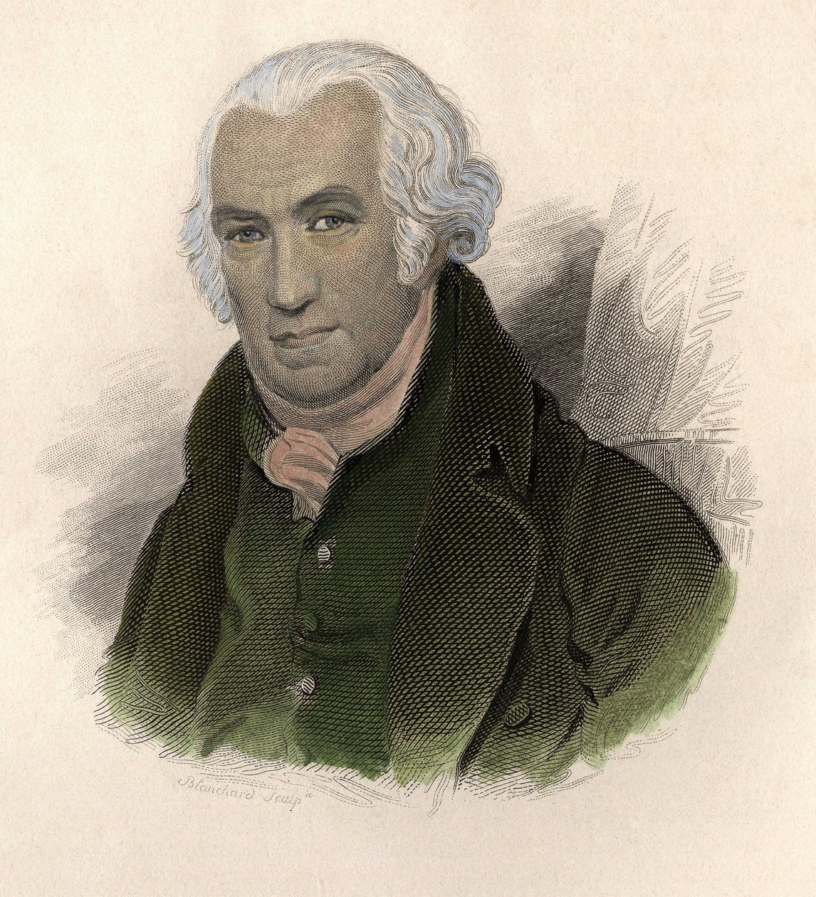 James Watt (1736-1819) 的肖像，苏格兰工程师和机械师。 在““有用的人像”中 作者 法语学校