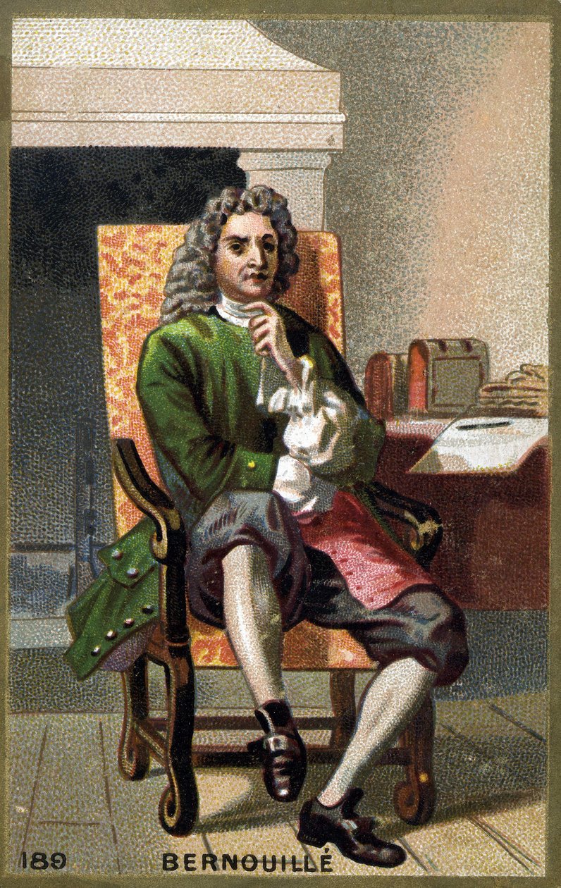 让-伯努利（Johann Bernouilli）（1667-1748）的肖像，19世纪末的彩色石版画。 作者 法语学校