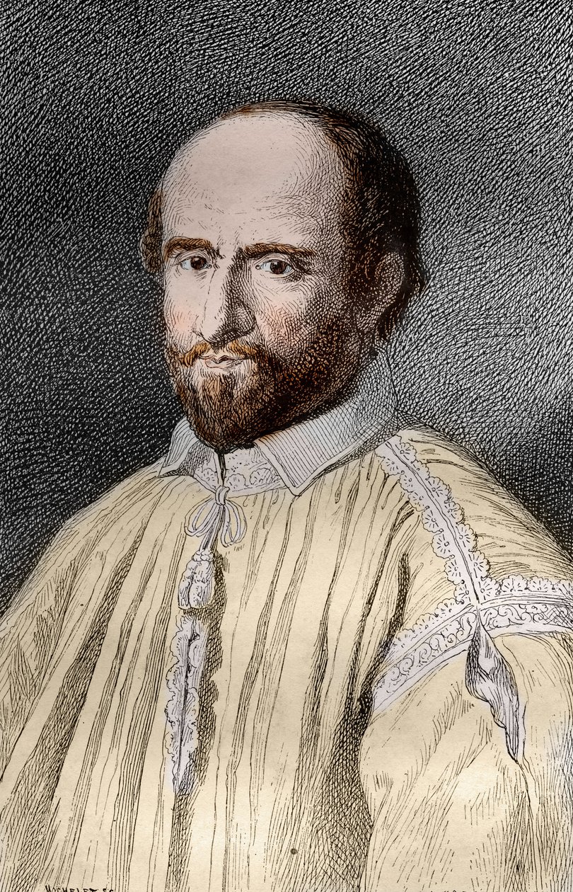 Jean Duvergier de Hauranne（1581-1643），圣西兰神父，法国宗教和神学家詹森主义者的肖像（Jean du Vergier de Hauranne，圣西兰神父（1581-1643）将詹森主义引入法国的法国僧侣）雕刻来自“ 神秘人 作者 法语学校