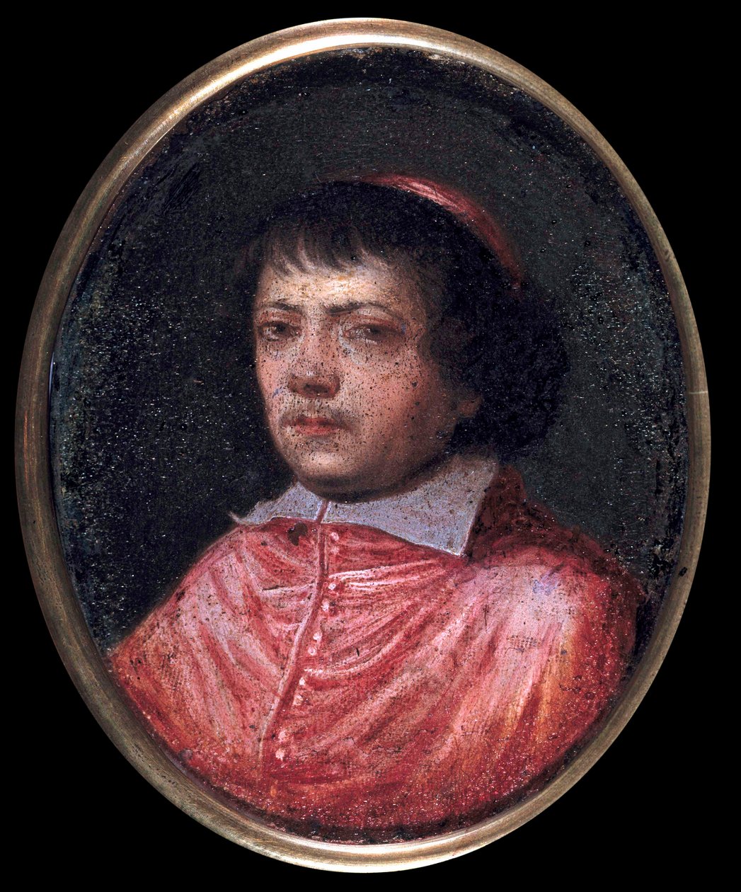 让·弗朗索瓦·保罗·德·贡迪 (Jean-Francois-Paul de Gondy) (1614-1679) 红衣主教德雷茨，巴黎 Archeveque 的助理，1651 年红衣主教的肖像 17 世纪的微型画。 尚蒂伊，孔德博物馆 作者 法语学校