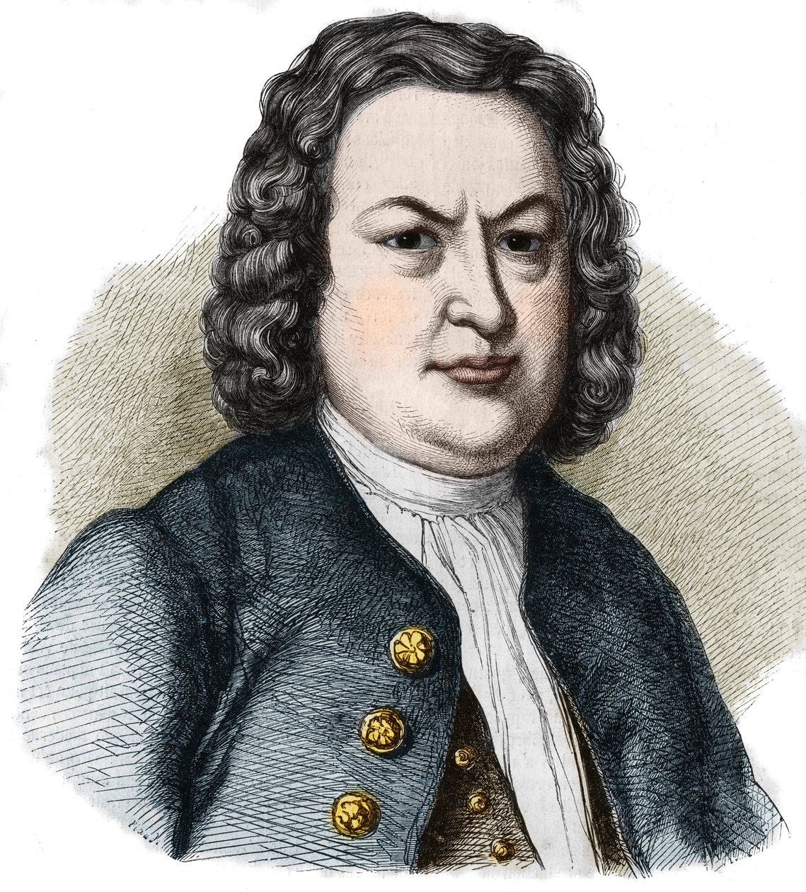 让-塞巴斯蒂安（Johann Sebastian）-巴赫（1685-1750）德国作曲家的肖像。1858年的雕版画。 作者 法语学校