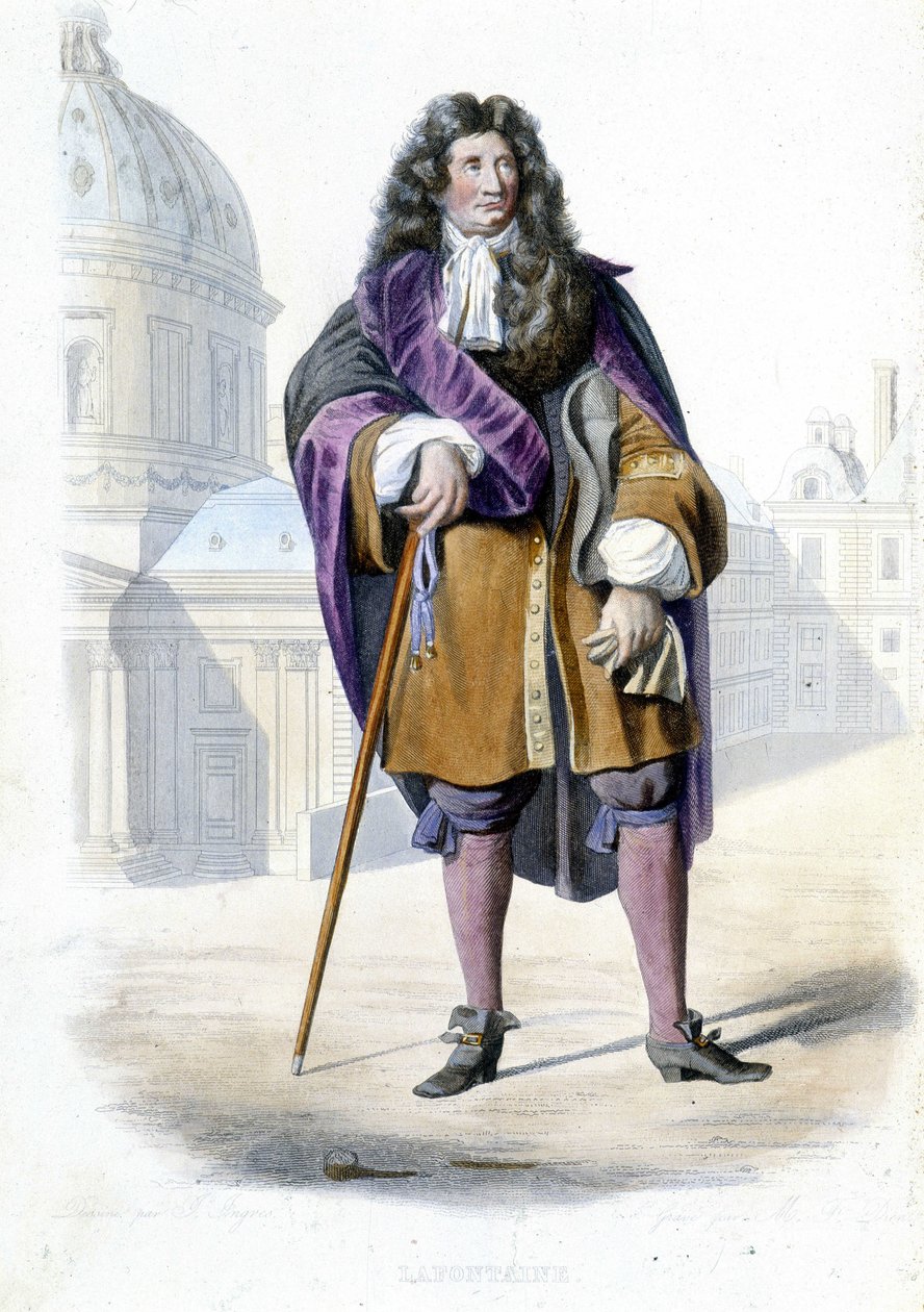 Portrait of Jean de La Fontaine, French writer (1621-1695) - in Ed. Mennechet, “” Le Plutarque francais”” 作者 法语学校