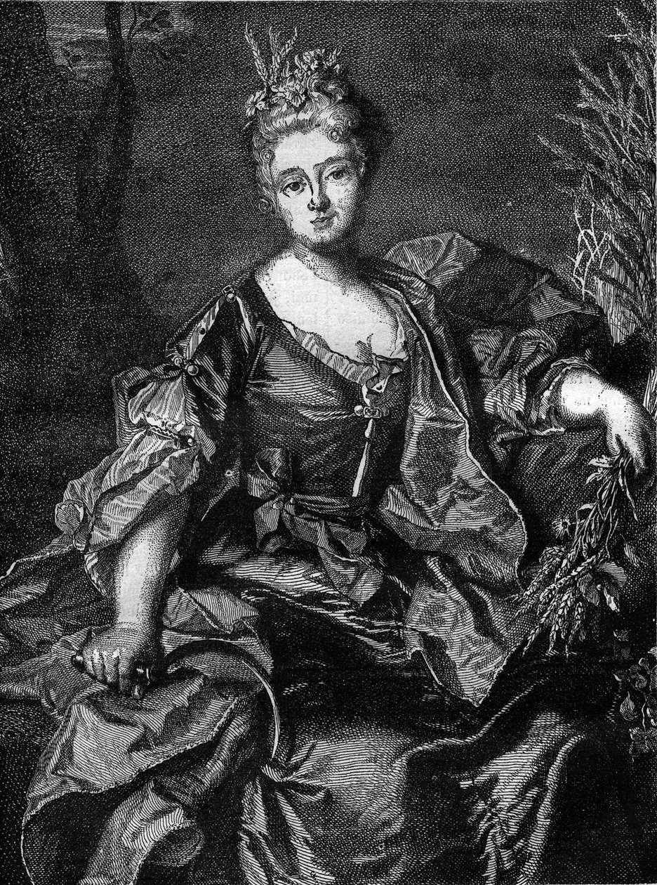 巴里伯爵夫人（或夫人）让娜-贝库（1743-1793）的画像，她是路易十五的最后一个情妇，画的是农业女神瑟雷斯。雕刻在 "Histoire de la prostitution et de la debauche dans les peuples du globe depuis l