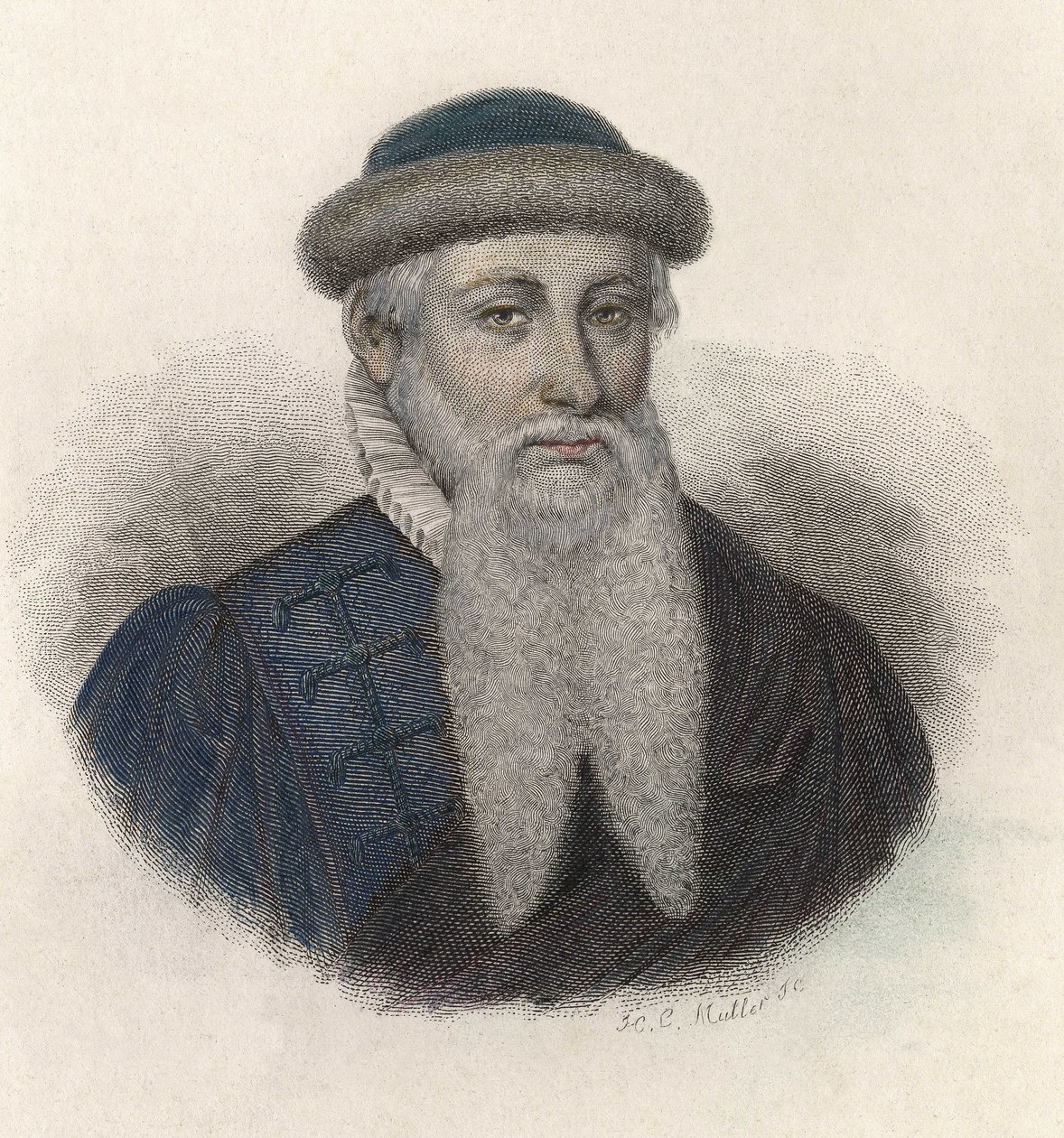 Portrait of Johannes Gensfleisch dit Gutenberg (1394/99-1468), German printer. In “” Portraits of Useful Men”” 作者 法语学校