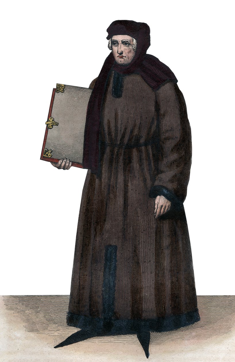 John Froissart（1337-1404）的肖像，中世纪法国的法国编年史家。 作者 法语学校