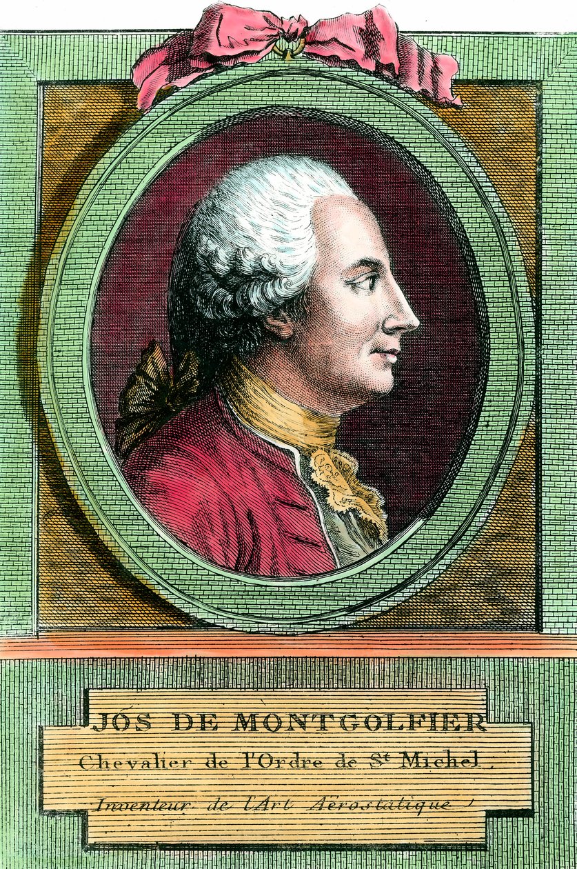 Joseph de Montgolfier (1740 - 1810)热气球的发明者的肖像。18世纪的雕版画。私人收藏。 作者 法语学校