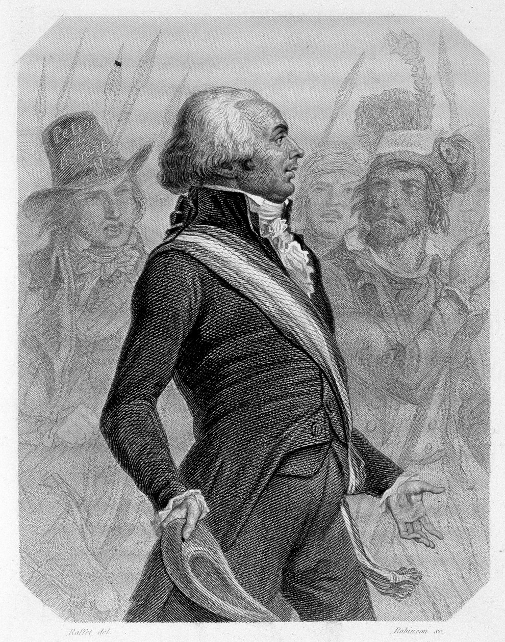 Jérome Pétion de Villeneuve (1756-1794) 的肖像，法国政治家。 在拉马丁的“吉伦特派的历史”中 作者 法语学校