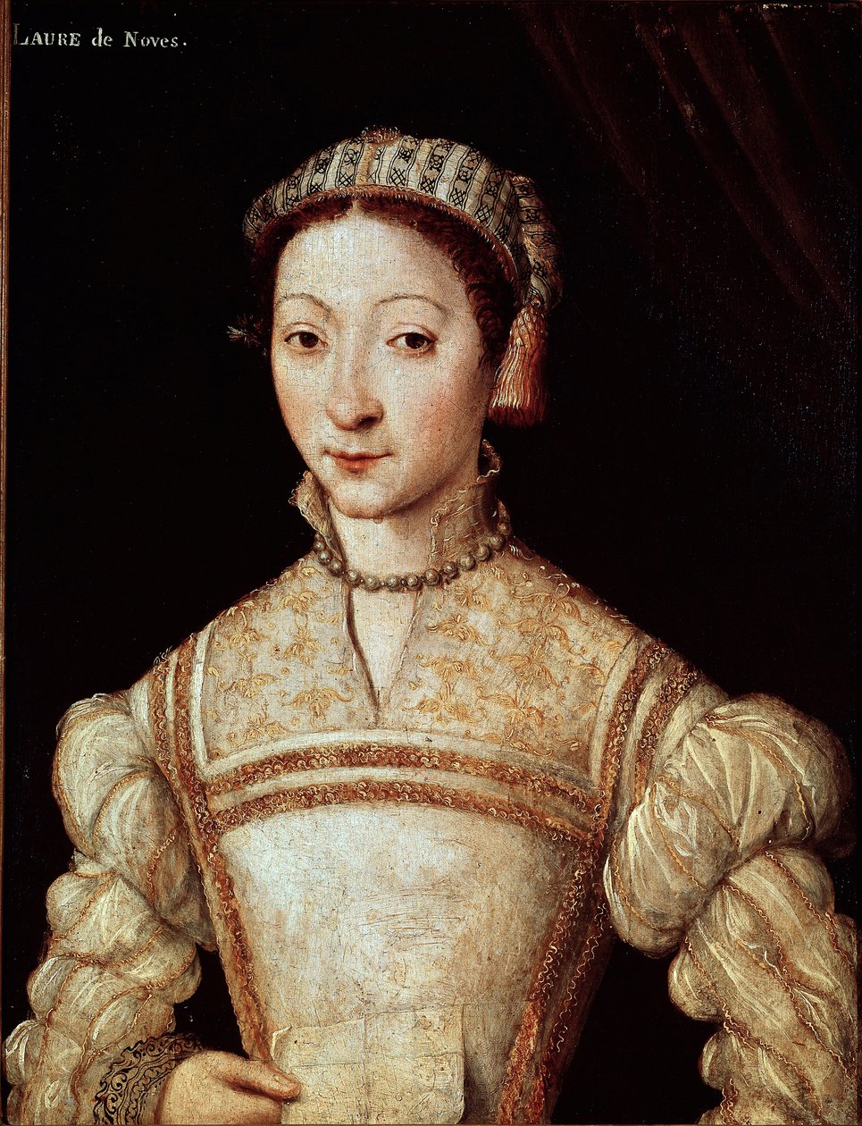 诺维斯（1308-1348）的劳尔（劳拉）肖像，佩特拉尔克（Francesco Petrarca）的心爱女人 16世纪法国画派的画作，太阳。21 x 28 cm Chantilly, musee Conde - Laura de Noves (1308-1348)的肖像，Francesco Petrarcas心爱的女人 作者 法语学校