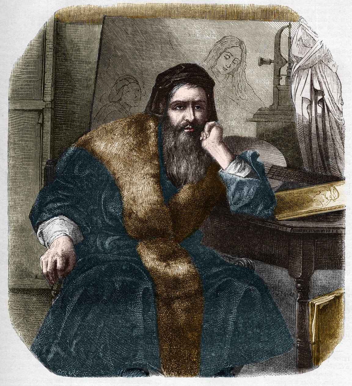 达芬奇（Leonardo da Vinci）的肖像（1452-1519）。 作者 法语学校