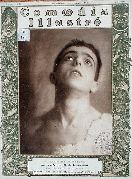 列昂尼德-马辛（1895-1979）的肖像，《Comedia Illustre》杂志的封面插图，1914年5月5日（彩色平印）。 作者 法语学校