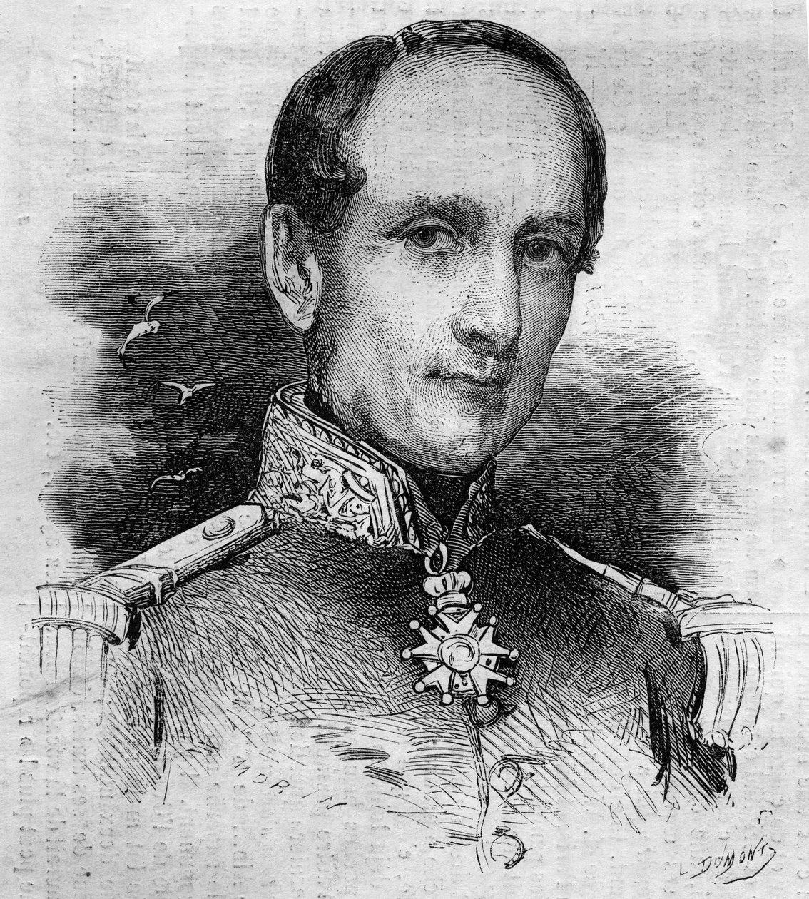 利奥波德-维克多-沙尔纳（1797 - 1869）的肖像，法国海军上将。雕刻于1860年11月3日的《世界画报》第186期。 作者 法语学校