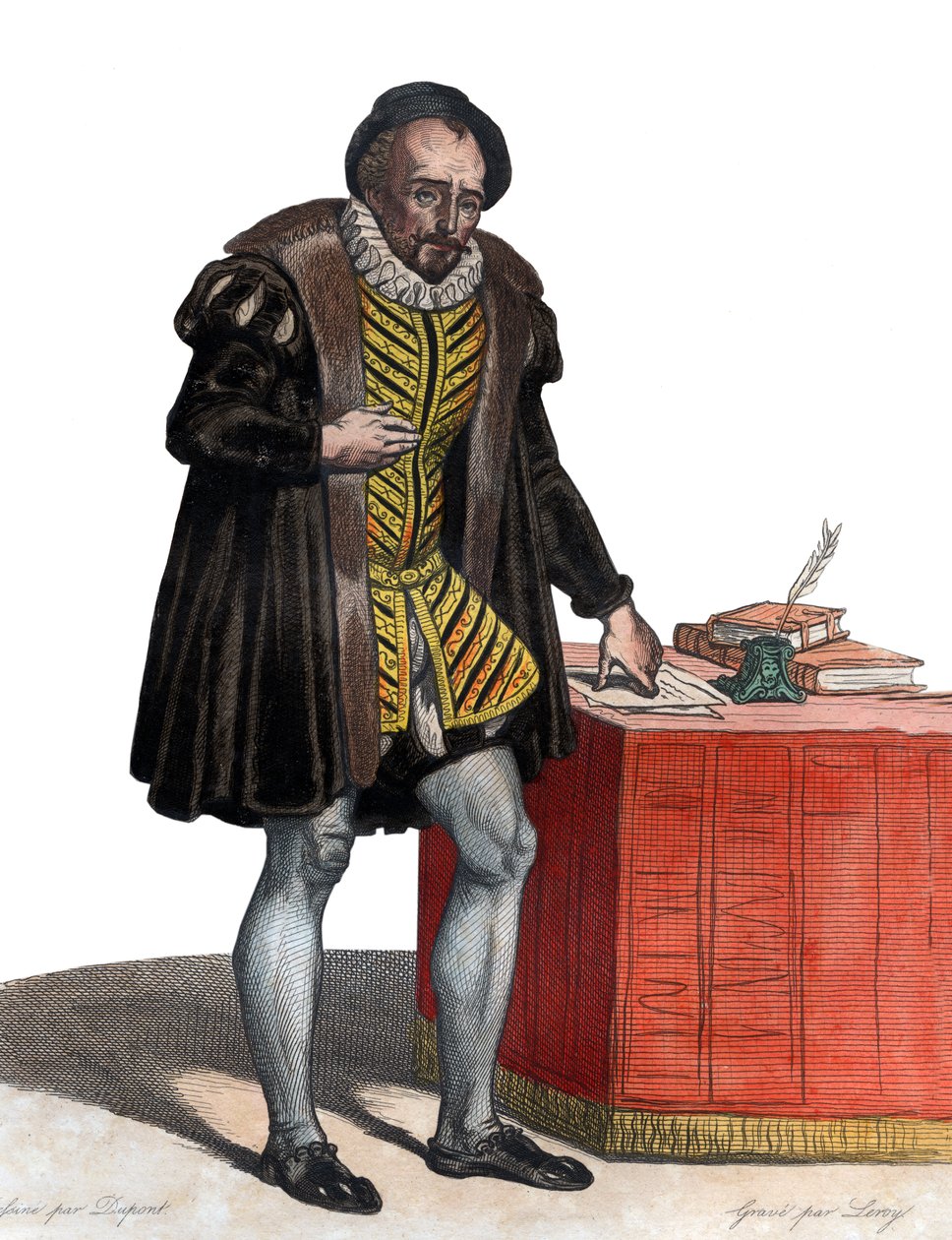 法国作家Michel Eyquem de Montaigne阁下（1533-1592）的肖像。 作者 法语学校