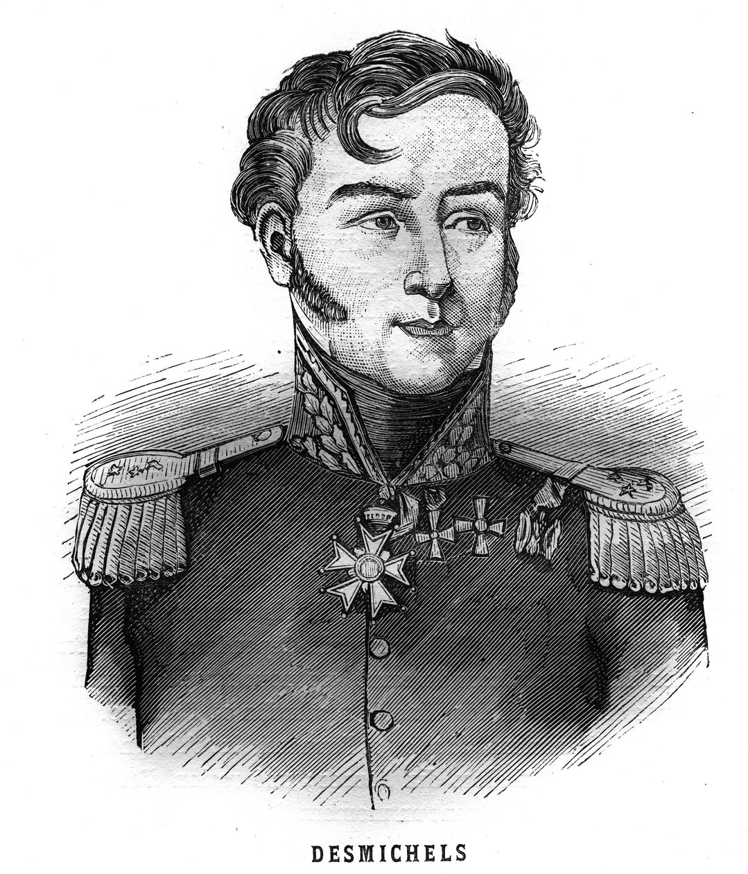 法国将军路易-亚历克西斯-德米歇尔斯（1779-1845）的肖像。载于 "1789年至1880年法国军队插图 "的雕版画 作者 法语学校