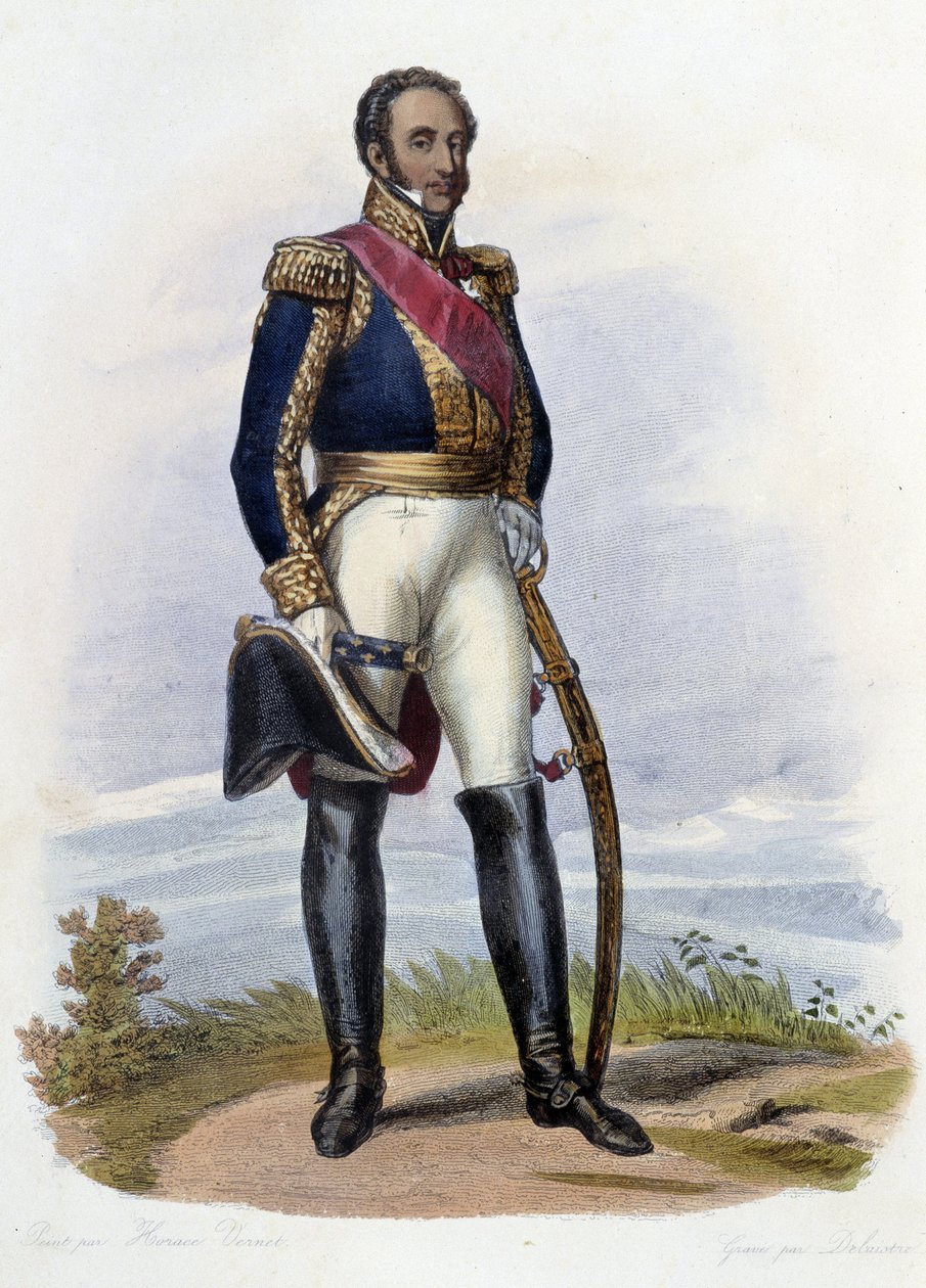 法国元帅路易斯·加布里埃尔 (Louis-Gabriel) 苏切特 (1770-1826) 的肖像。 在 Ed. Mennechet, “” Le Plutarque francais “” 作者 法语学校