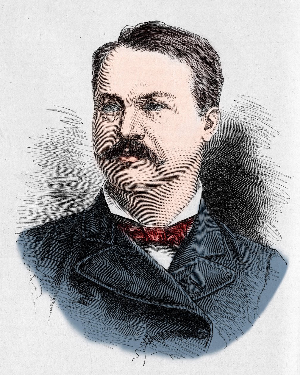 路易斯-霍诺尔（Louis Honore）-弗雷谢特（1839-1908）的画像，加拿大诗人和剧作家。查尔斯-乔治在1882年9月9日 "世界画报 "第1328期上的雕刻。 作者 法语学校