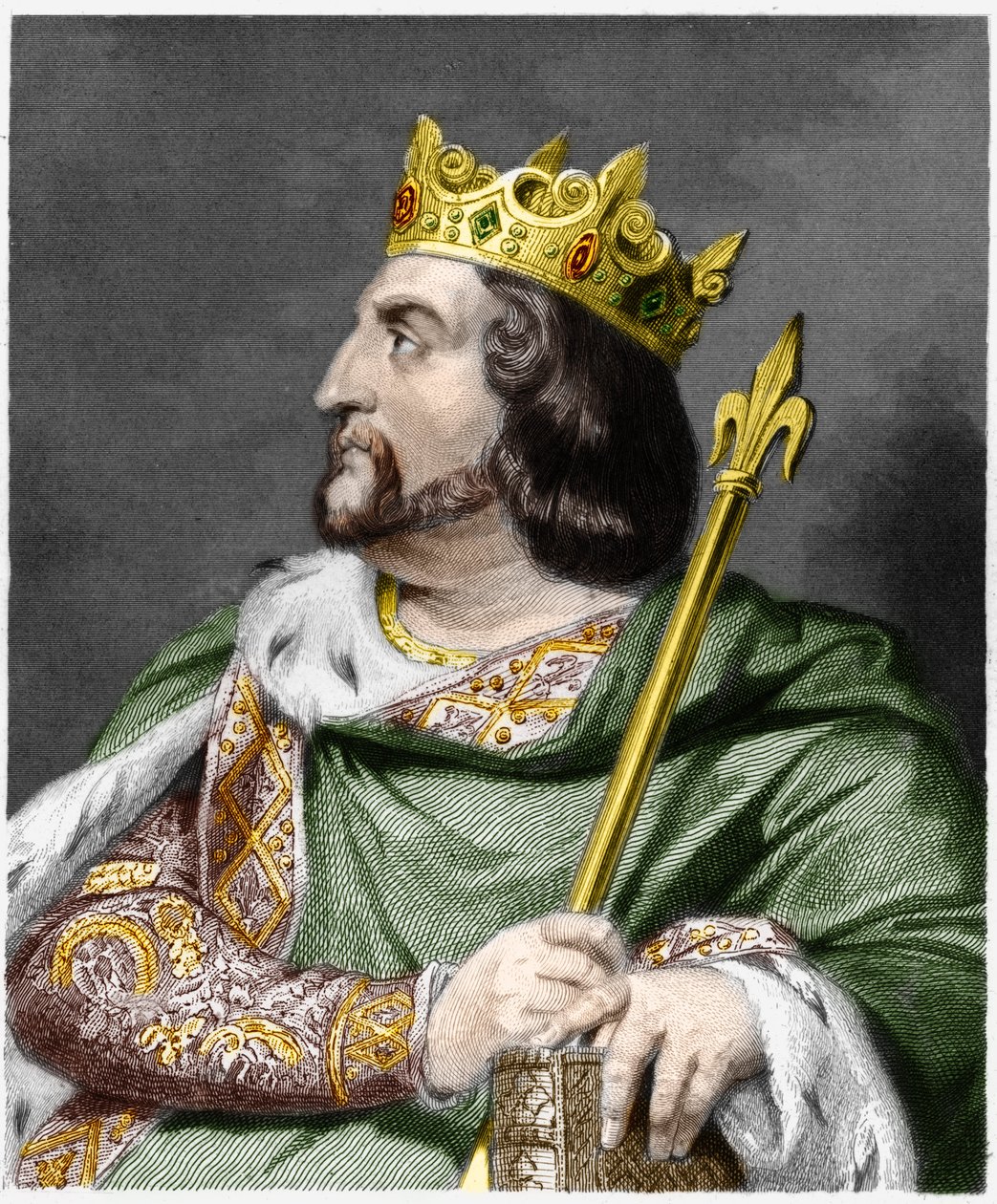 法国国王路易六世（1081-1137）的肖像--载于拉瓦勒的 "法国历史"，雕版印刷，注明日期。 作者 法语学校