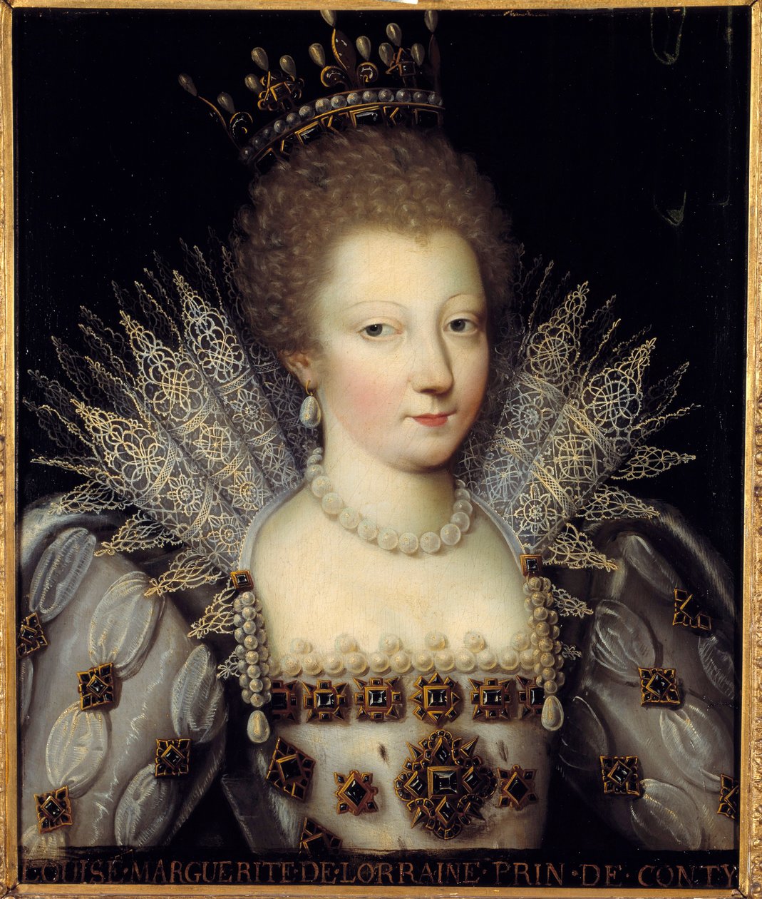 路易丝·玛格丽特·德·洛林 (Louise Marguerite de Lorraine) 的肖像，17 世纪法国画派康帝王妃绘画。 Dim 0,57 x 0,47 m 尚蒂伊，康德博物馆 作者 法语学校