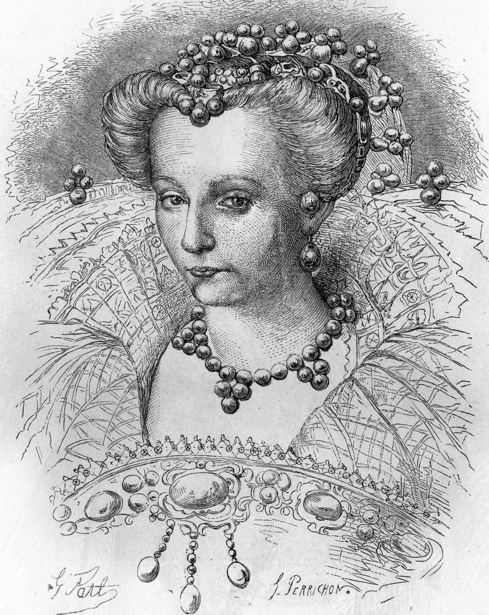Portrait of Louise de Lorraine (1553-1601), Wife of Henri III. In “” Histoire Populaire de la France””, sd. circa 1885. Engraving. 作者 法语学校