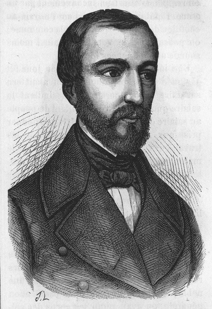 法国政治家 M. de Falloux 的肖像（1811 - 1886 年）。 亨利·马丁 (Henri Martin) 的《法兰西史》中的雕刻。 标准差。 19 世纪。 作者 法语学校