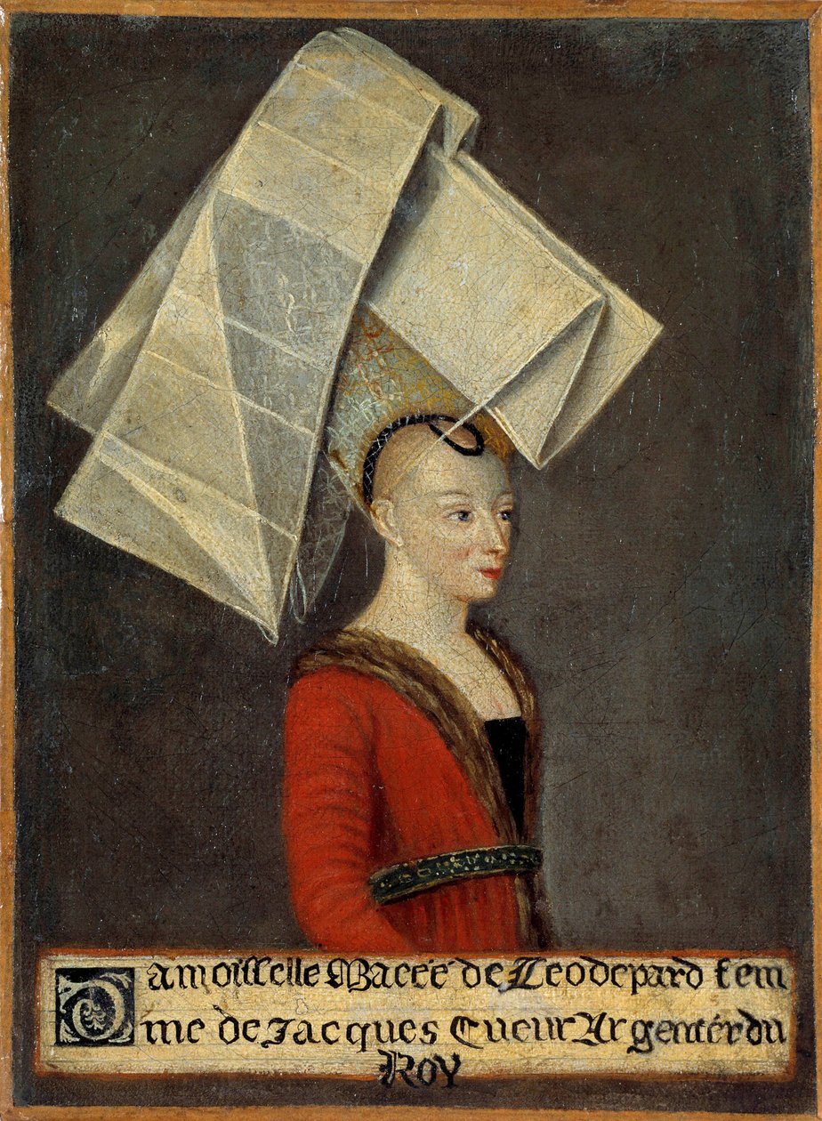 法国商人 Jacques Coeur (1395-1456) 的妻子 Macee de Leodepard (Leodepart) 的肖像 法国画派。 15世纪。 布尔日，杜贝里博物馆 - 法国商人雅克·科尔 (1395-145) 的妻子 Macee Leodepard (Leodepart) 的肖像 作者 法语学校