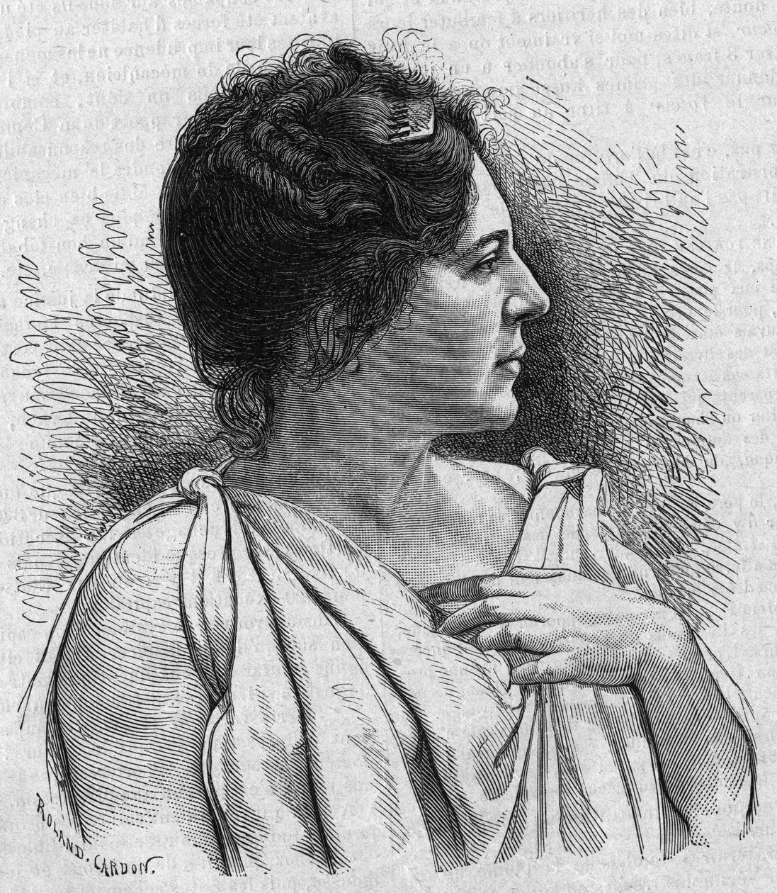 阿加夫人（Marie Leonide Charvin，dit）（1836-1891）的肖像，法国喜剧演员。1895年11月21日 "La gazette du dimanche "上的版画。 作者 法语学校