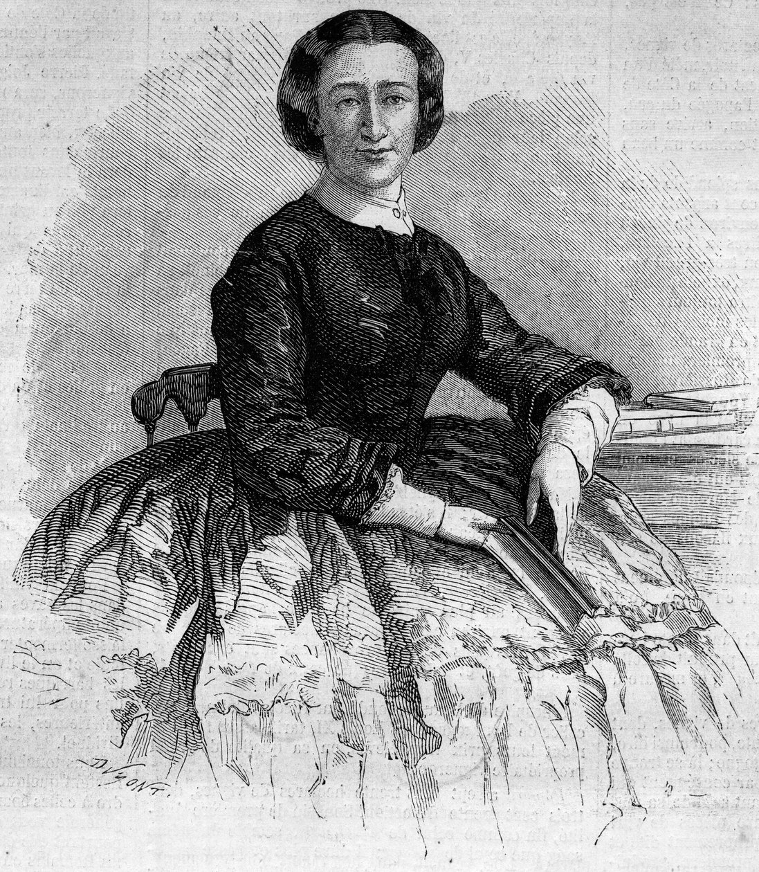 玛丽亚-弗朗西斯卡-德-萨尔斯（Maria Francisca de Sales，1825-1860）的肖像，阿尔巴公爵夫人，法国印地安人欧也妮-德-蒙蒂霍的妹妹。1860年9月22日《世界画报》第180期的版画。 作者 法语学校